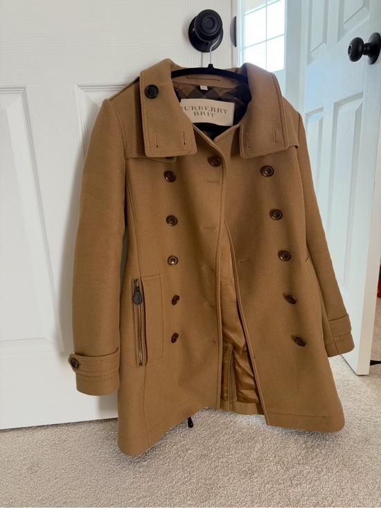 Burberry Jackets & Blazers - Burberry Camel/Tan Double-Breasted Wool Pea Coat